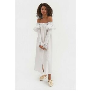 The Sleeper Women's White Opera Linen Lounge
Dress Puff Sleeve Maxi Lace Size M